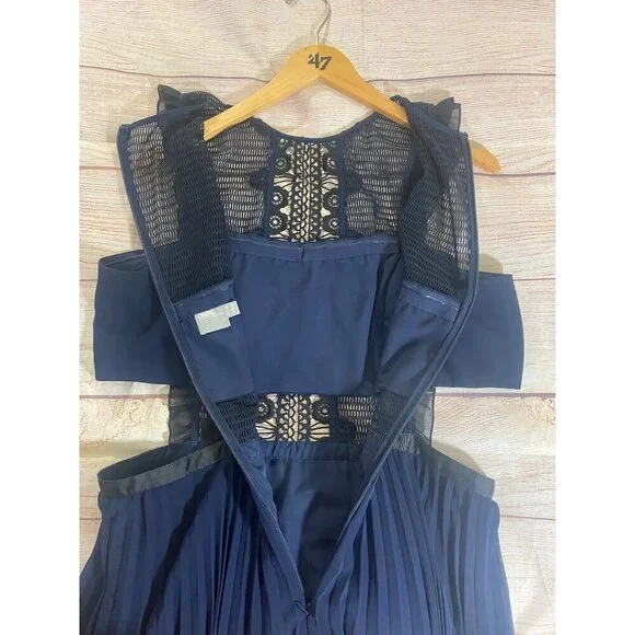 ASOS Women's Crochet Chiffon Blue Pleated Cut Out Cocktail Dress - 14 - Picture 12 of 14